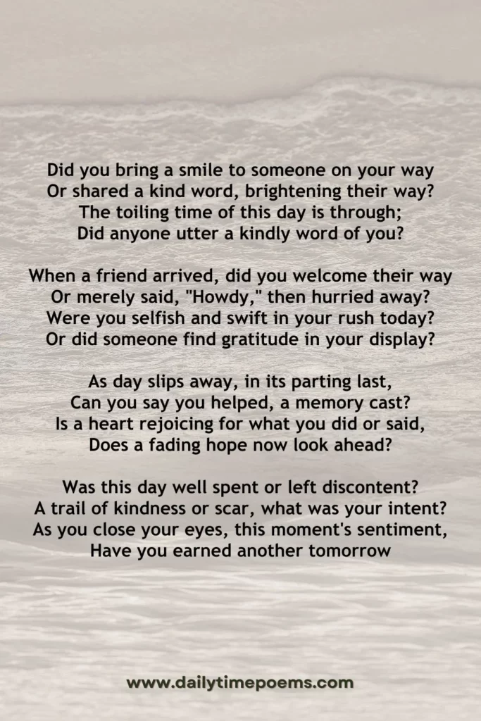 The Day's Reflection - Inspirational Poems