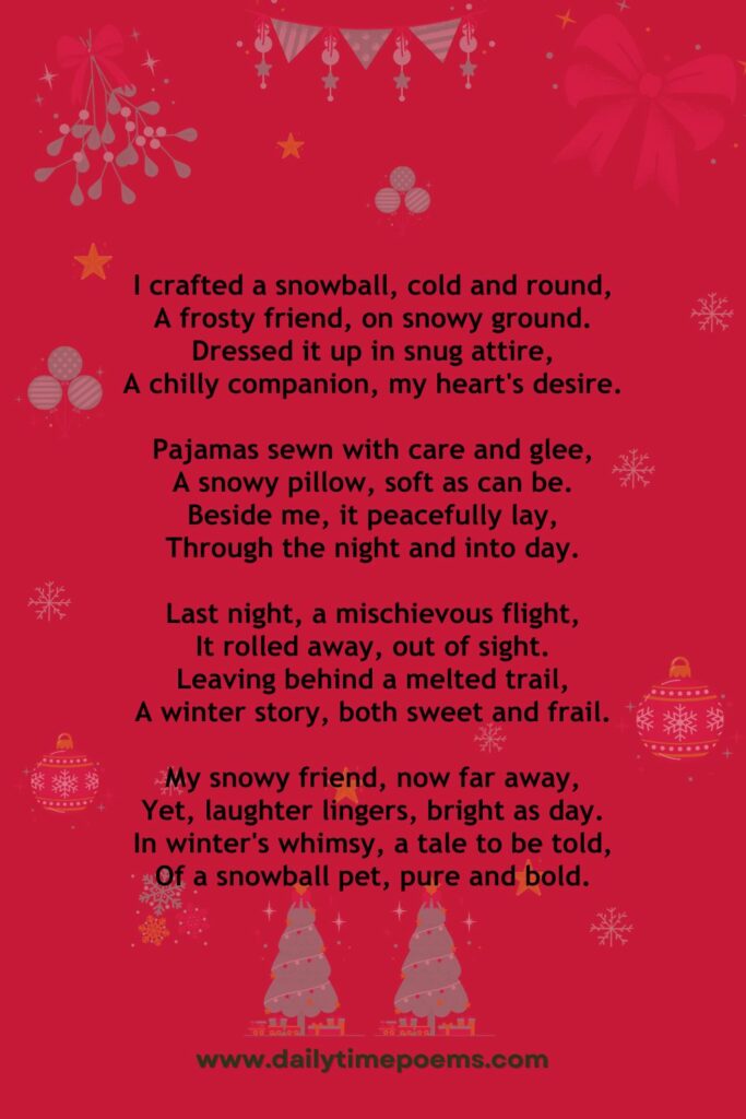 Snowball's Whimsical Adventure - Christmas Poems for Kids